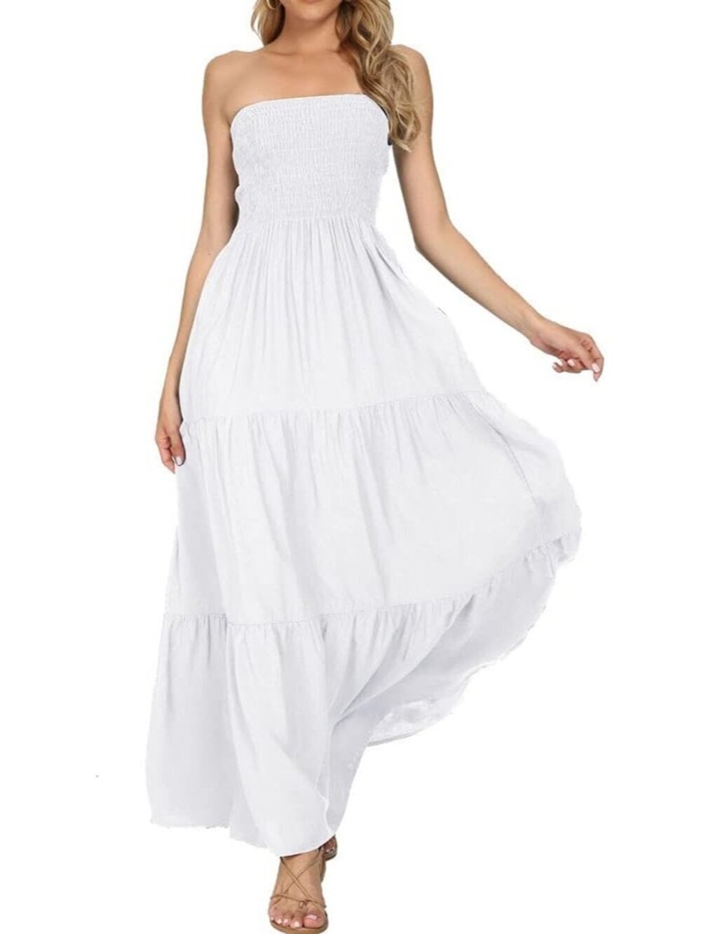Women's White Summer Stylish Tube Top Off Shoulder Boho Beach Long Maxi Dress